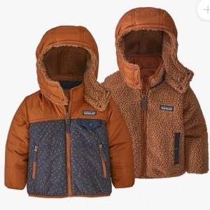 Reversible Patagonia baby puffer jacket in ad astra new navy 6-12 months